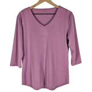 SEGMENTS ESSENTIALS WOMEN'S PINK WOVEN V-NECK CASUAL BLOUSE TOP SIZE MEDIUM